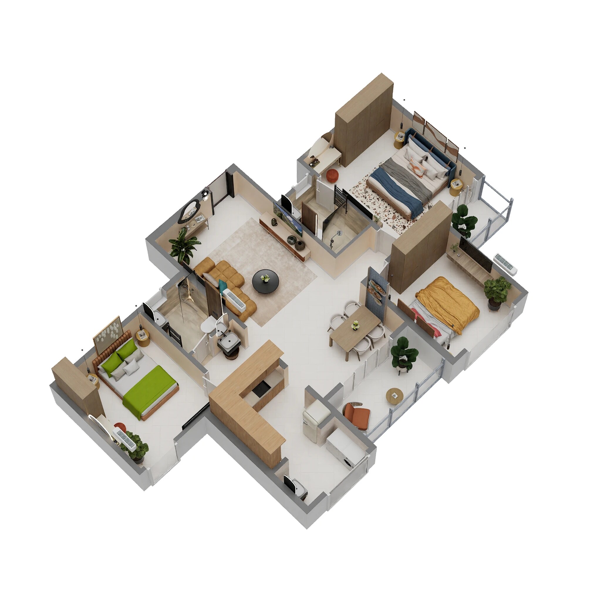 Floor plan of 3 BHK 1558 Sq. Ft. Apartment in TVS Emerald Altura, Bangalore