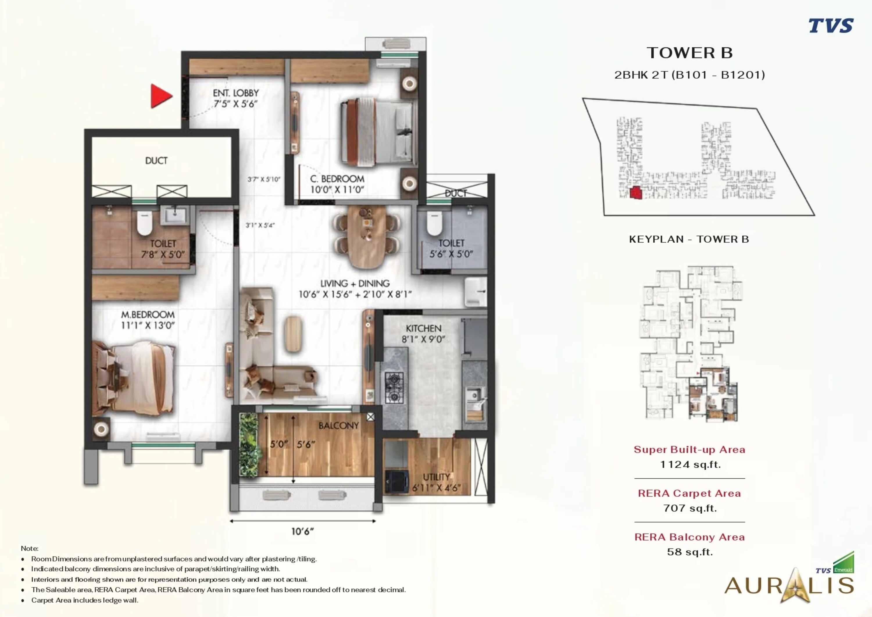 2 BHK 1124 Sq. Ft. Apartment in TVS Emerald Auralis