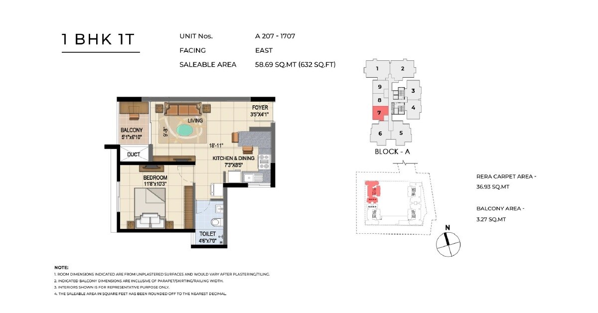1 BHK 632 Sq. Ft. Apartment
