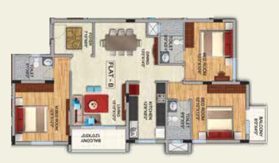 Floor plan of 3 BHK 2997 Sq. Ft. Apartment in Uber Paxina, Bangalore