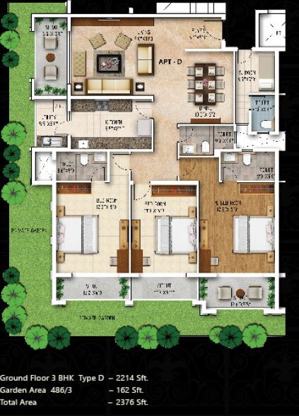 Floor plan of 3 BHK 2376 Sq. Ft. Apartment in Uber Signature, Bangalore