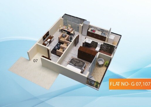 Floor plan of 1 BHK 811 Sq. Ft. Apartment in Udaya Paradise, Bangalore
