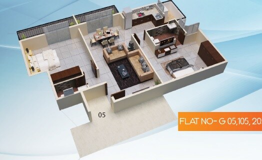 Floor plan of 2 BHK 1275 Sq. Ft. Apartment in Udaya Paradise, Bangalore