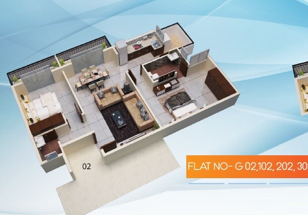 Floor plan of 2 BHK 1371 Sq. Ft. Apartment in Udaya Paradise, Bangalore