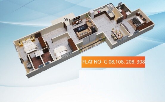 Floor plan of 3 BHK 1691 Sq. Ft. Apartment in Udaya Paradise, Bangalore