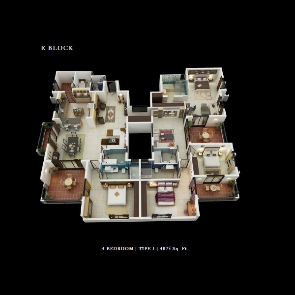 Floor plan of 4 BHK 4075 Sq. Ft. Apartment in UKN Esperanza, Bangalore