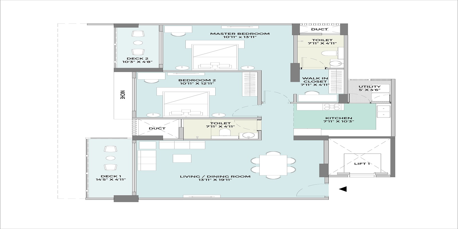 2 BHK 1402 Sq. Ft. Apartment in Unicca Emporis