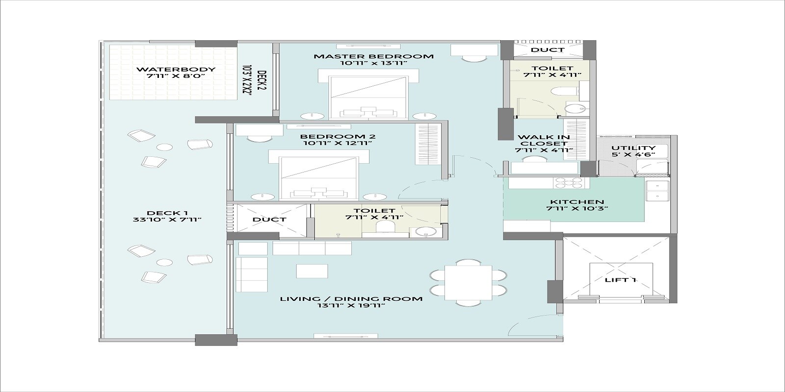 Floor plan of 2 BHK 1755 Sq. Ft. Apartment in Unicca Emporis, Bangalore