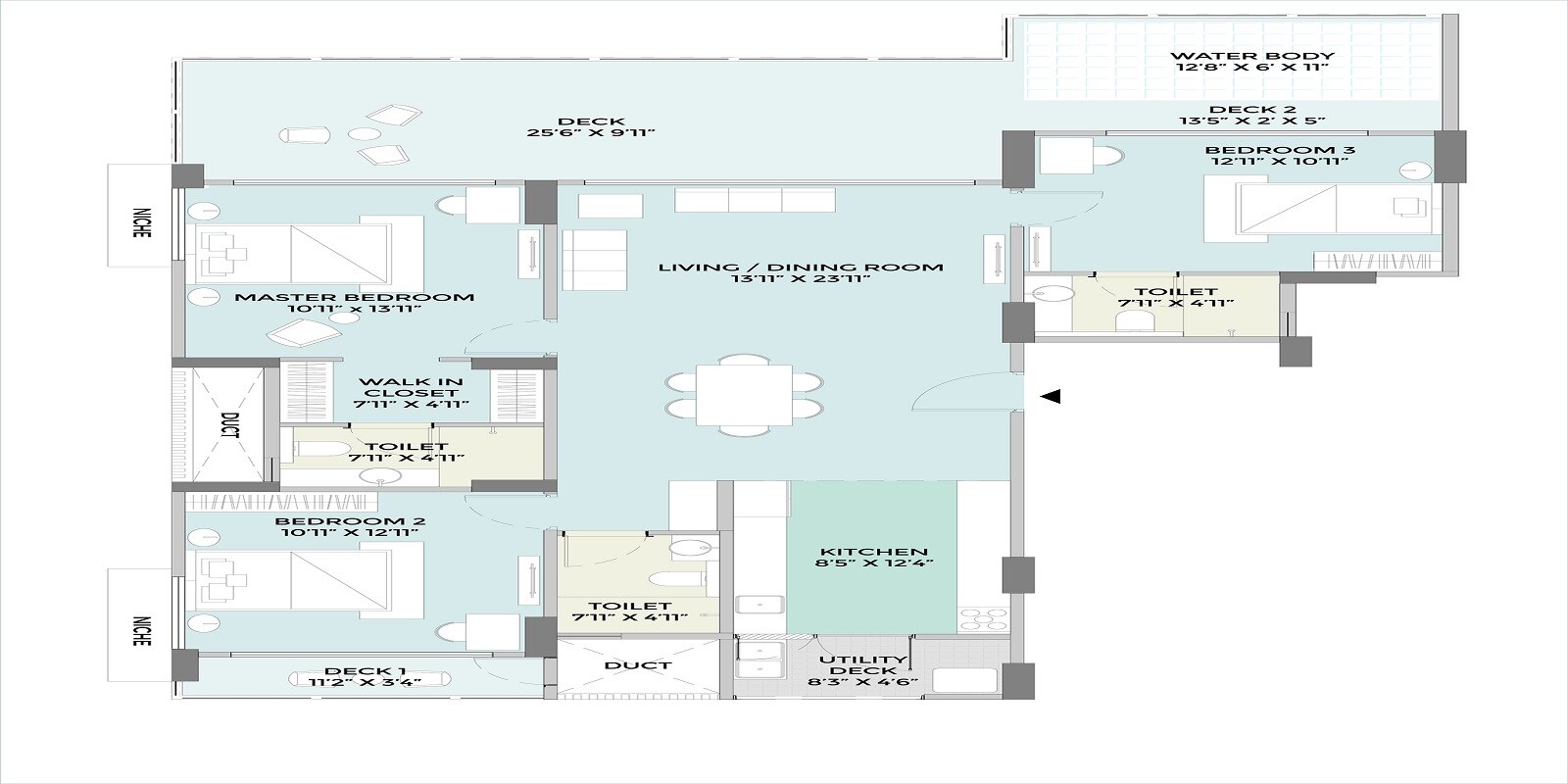 Floor plan of 3 BHK 2194 Sq. Ft. Apartment in Unicca Emporis, Bangalore
