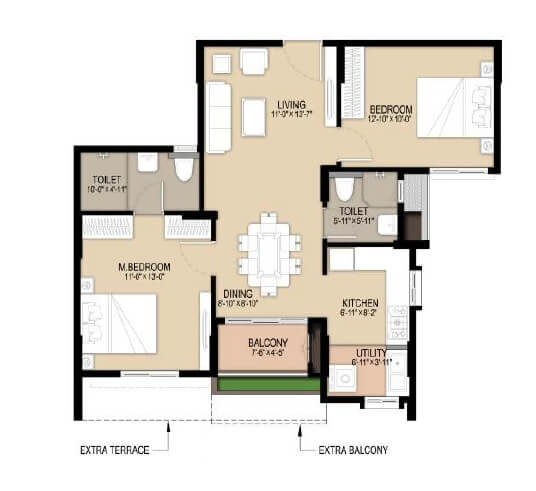 2 BHK 1055 Sq. Ft. Apartment