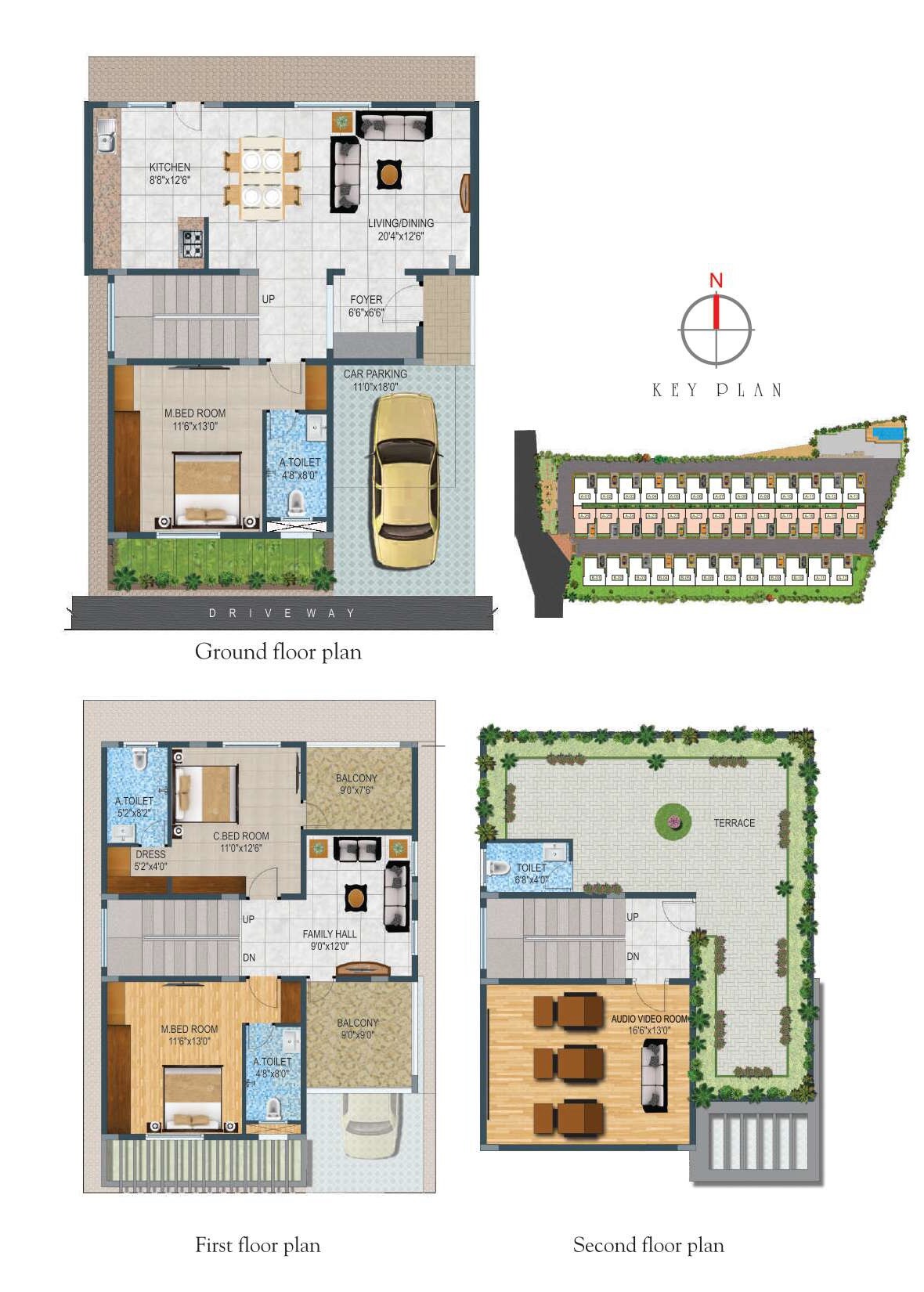 Floor plan of 4 BHK 2850 Sq. Ft. Villa in Unicon Sugarland, Bangalore