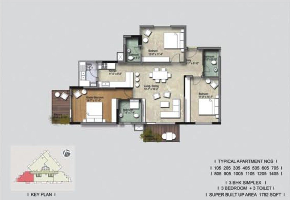 3 BHK 1782 Sq. Ft. Apartment
