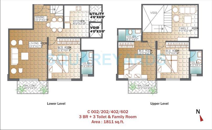 Floor plan of 3 BHK 1811 Sq. Ft. Apartment in Unishire Panamera, Bangalore
