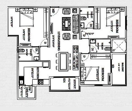 Floor plan of 3 BHK 1584 Sq. Ft. Apartment in Unishire Triumph, Bangalore