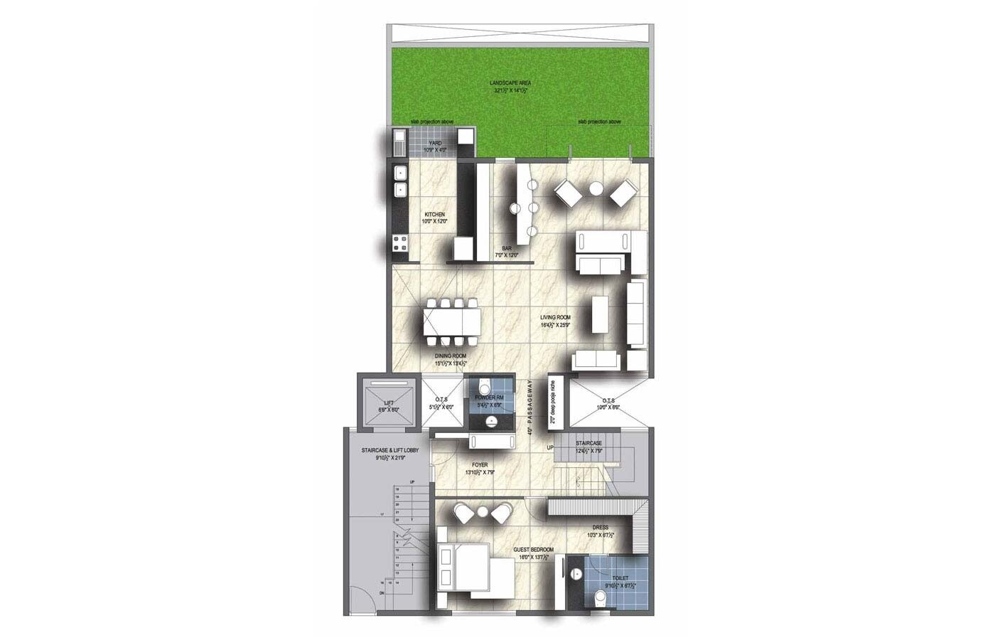 Floor plan of 4 BHK 3597 Sq. Ft. Apartment in Unitech Uniworld Resort, Bangalore