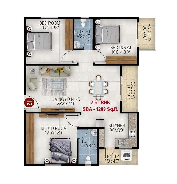 2 BHK 1289 Sq. Ft. Apartment