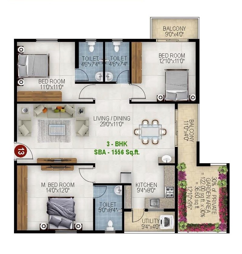 3 BHK 1556 Sq. Ft. Apartment