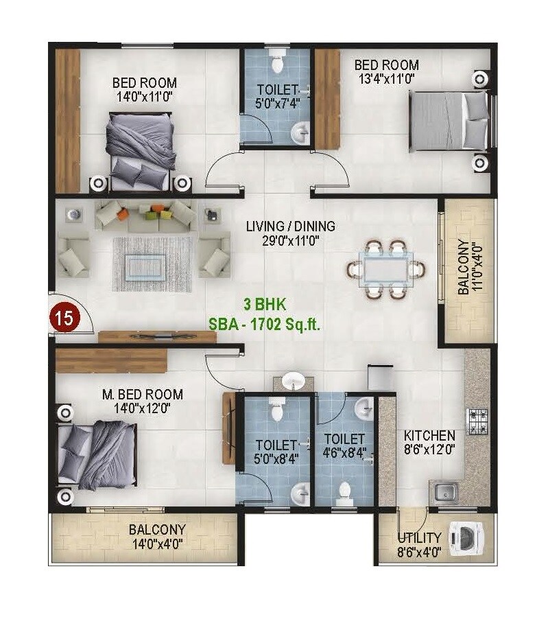 3 BHK 1702 Sq. Ft. Apartment