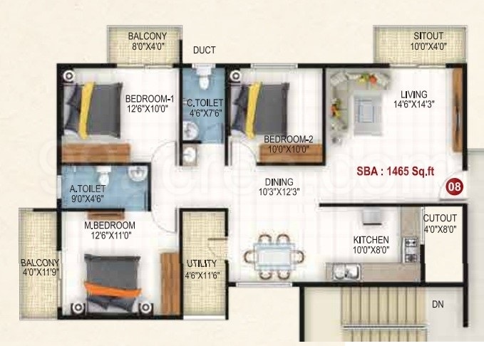 3 BHK 1465 Sq. Ft. Apartment