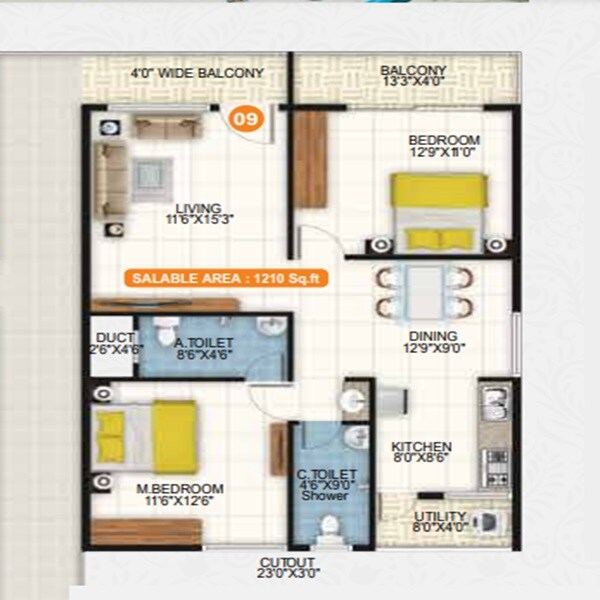 3 BHK 1210 Sq. Ft. Apartment