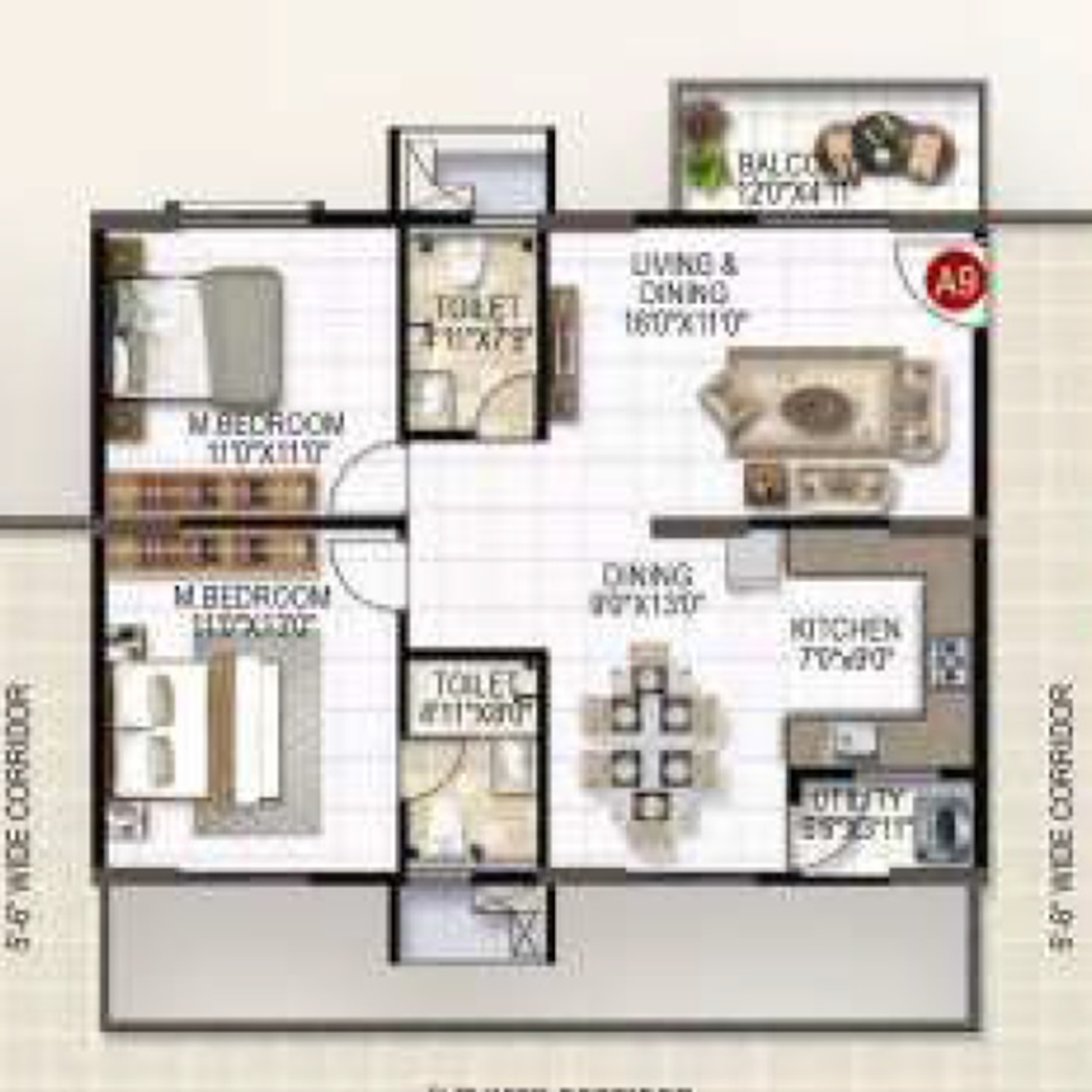 2 BHK 1205 Sq. Ft. Apartment in United Sai Silicon Heights