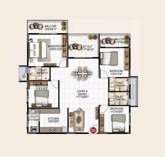 3 BHK 1425 Sq. Ft. Apartment