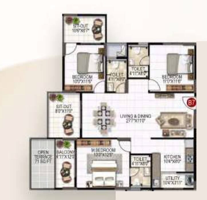 3 BHK 1775 Sq. Ft. Apartment