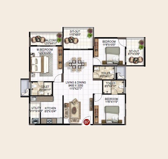 3 BHK 1775 Sq. Ft. Apartment