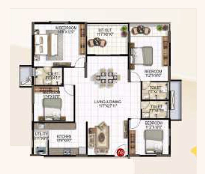 4 BHK 1960 Sq. Ft. Apartment