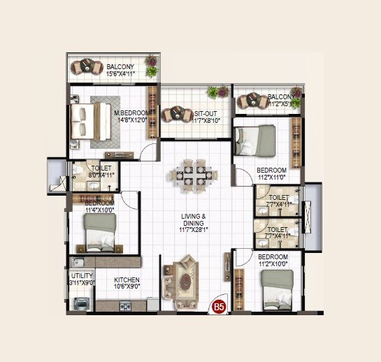 4 BHK 1960 Sq. Ft. Apartment