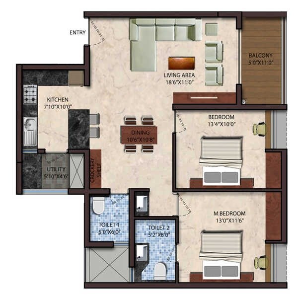 2 BHK 1188 Sq. Ft. Apartment