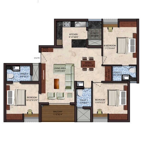 3 BHK 1391 Sq. Ft. Apartment