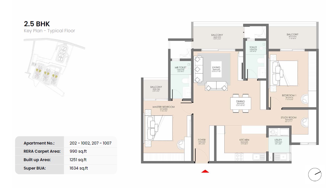 2 BHK 1634 Sq. Ft. Apartment in Urban Serene Heights