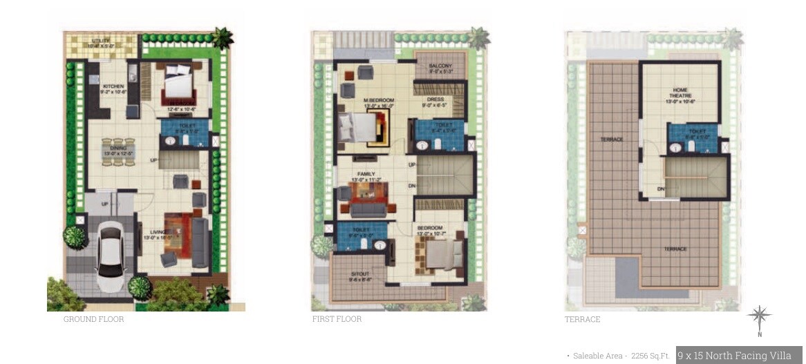 Floor plan of 3 BHK 2256 Sq. Ft. Row House in Urban Serenity Row Houses, Bangalore