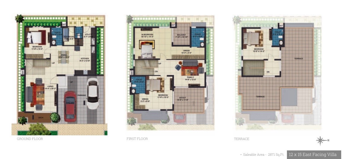 Floor plan of 4 BHK 2871 Sq. Ft. Row House in Urban Serenity Row Houses, Bangalore