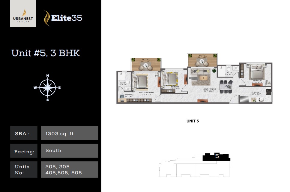 3 BHK 1303 Sq. Ft. Apartment in Urbanest Elite 35