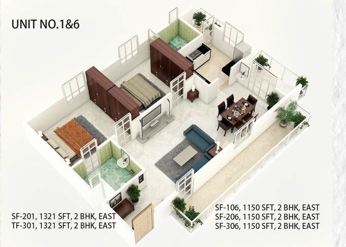 Floor plan of 2 BHK 1150 Sq. Ft. Apartment in Urbanest Regal, Bangalore