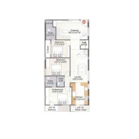 3 BHK 1600 Sq. Ft. Apartment
