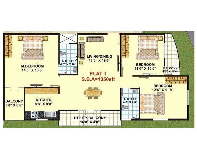 3 BHK 1350 Sq. Ft. Apartment