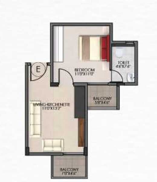 Floor plan of 1 BHK 502 Sq. Ft. Apartment in V and K Northside, Bangalore