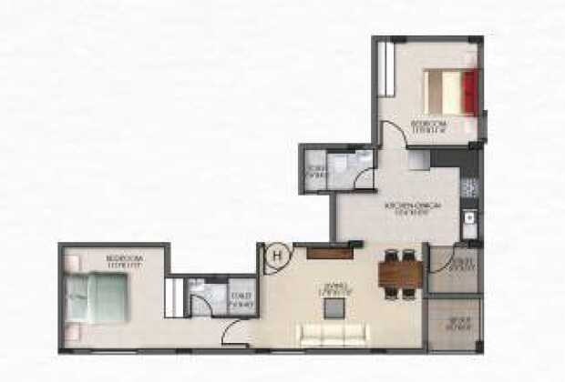 Floor plan of 2 BHK 1020 Sq. Ft. Apartment in V and K Northside, Bangalore