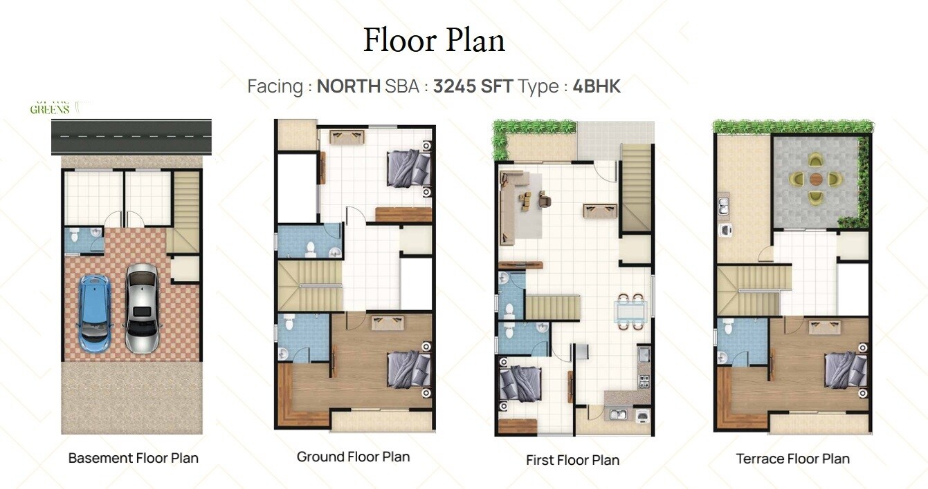 Floor plan of 4 BHK 3245 Sq. Ft. Villament in V4 Life By The Greens, Bangalore