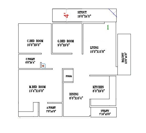 Floor plan of 2 BHK 830 Sq. Ft. Apartment in Vaastu Serenity, Bangalore