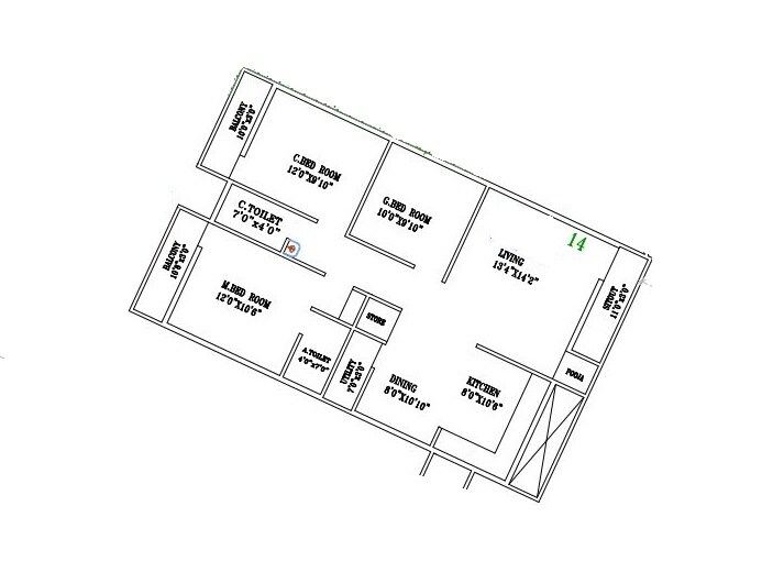 Floor plan of 3 BHK 1330 Sq. Ft. Apartment in Vaastu Serenity, Bangalore