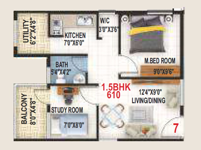 1 BHK 610 Sq. Ft. Apartment in Vaastu Tranquil