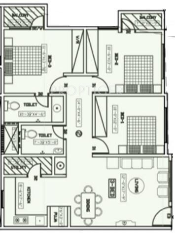 Floor plan of 3 BHK 1650 Sq. Ft. Apartment in Vaibhav Urbana, Bangalore