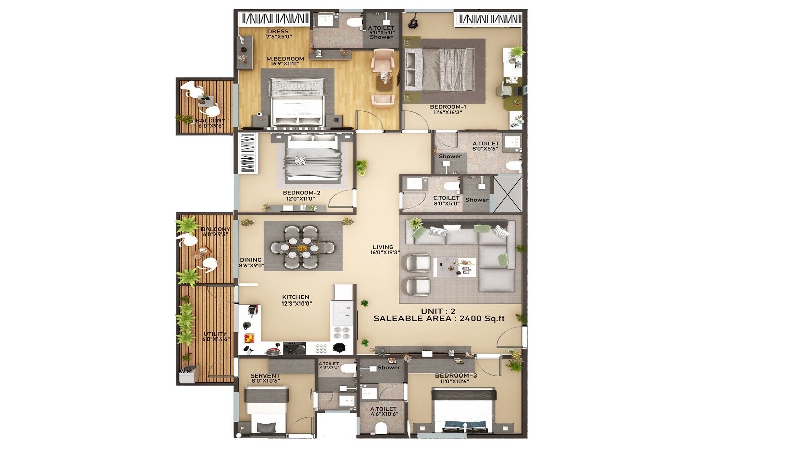 Floor plan of 4 BHK 2400 Sq. Ft. Apartment in Vainavi Celestium, Bangalore