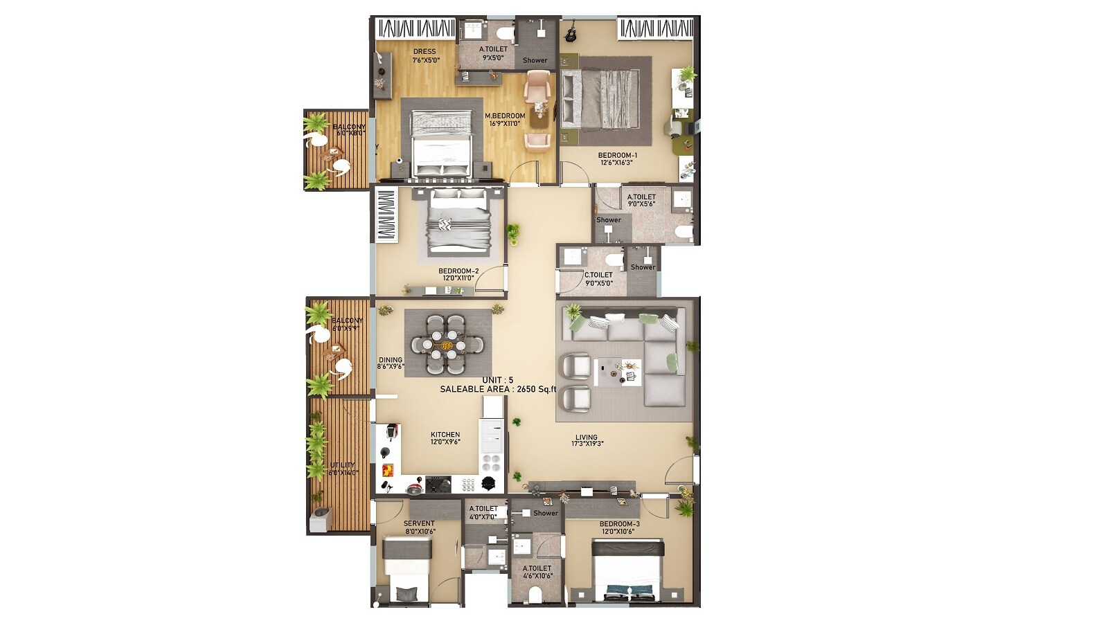 Floor plan of 4 BHK 2650 Sq. Ft. Apartment in Vainavi Celestium, Bangalore