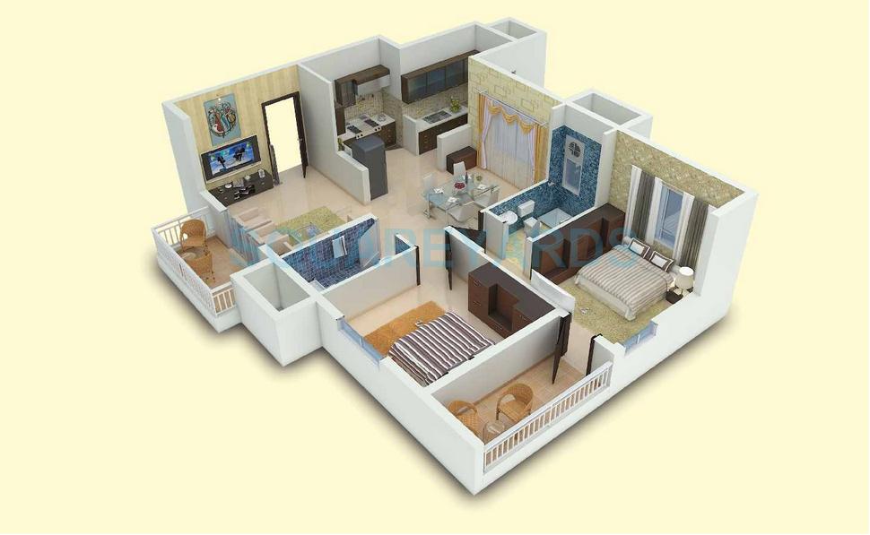 Floor plan of 2 BHK 1048 Sq. Ft. Apartment in Vaishnavi Gardenia, Bangalore