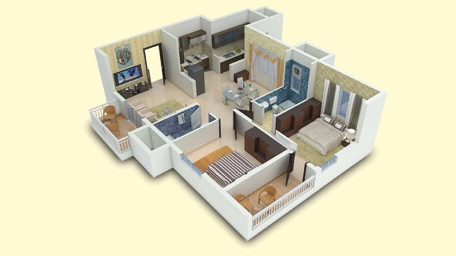 Floor plan of 2 BHK 1213 Sq. Ft. Apartment in Vaishnavi Gardenia, Bangalore